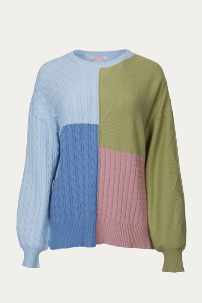 Shop Esley Collection Cable-knit Colorblock Sweater In Brown/cream In Blue