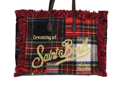 Shop Mc2 Saint Barth Check Patchwork Handbag Tote Wool Leather In Red Tartan In Multi