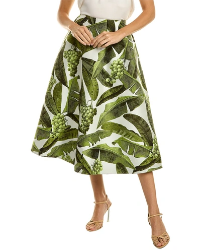 Shop Oscar De La Renta Jacquard Midi Skirt In Green