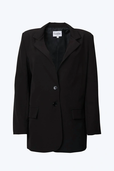 Shop Goldie London Oversized Single-breasted Twill Crepe Blazer In Black
