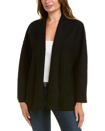 Shop Eileen Fisher Lightweight High Collar Wool Cardigan In Black