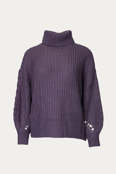 Shop Sweaterland Cable-knit Turtleneck Sweater In Dark Purple Grey