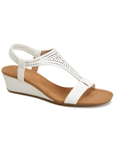 Shop Alfani Vacanza Womens Faux Leather Wedge Sandals In White