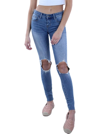 Shop Dstld Womens Mid-rise Distressed Skinny Jeans In Blue