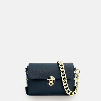 Shop Apatchy London The Bloxsome Navy Leather Crossbody Bag With Gold Chain Strap In Blue