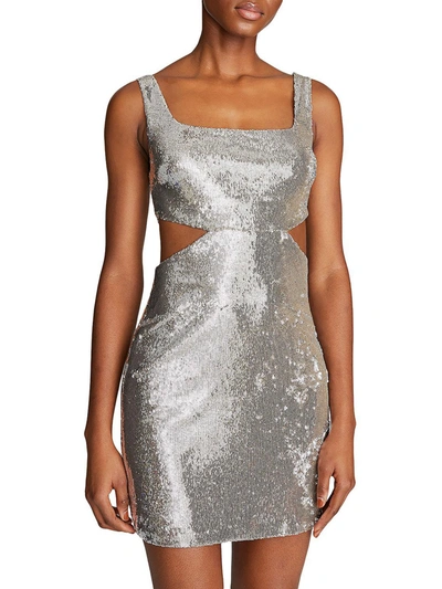 Shop Halston Womens Cut-out Sequin Mini Dress In Silver