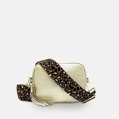 Shop Apatchy London Gold Leather Crossbody Bag With Tan Cheetah Strap
