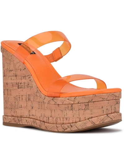 Shop Nine West Rapps Womens Slip On Dressy Wedge Sandals In Orange