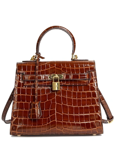 Shop Tiffany & Fred Alligator-embossed Leather Satchel In Brown