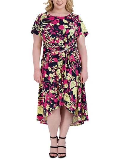 Shop Signature By Robbie Bee Plus Womens Printed High-low Midi Dress In Multi