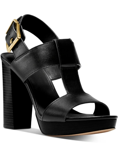 Shop Michael Michael Kors Becker T Strap Womens Leather Peep-toe T-strap Heels In Black