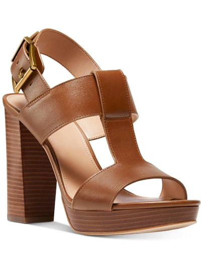 Shop Michael Michael Kors Becker T Strap Womens Leather Peep-toe T-strap Heels In Brown