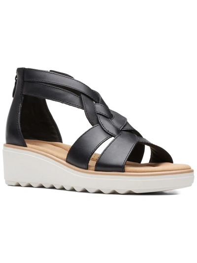 Shop Clarks Jillian Bright Womens Leather Strappy Wedge Sandals In Black