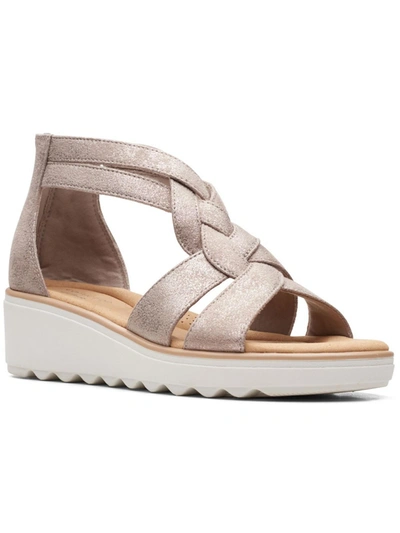 Shop Clarks Jillian Bright Womens Leather Strappy Wedge Sandals In Multi