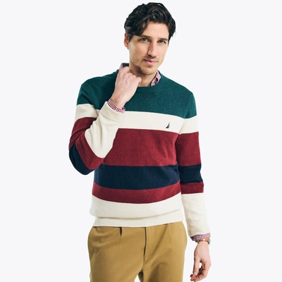 Shop Nautica Mens Sustainably Crafted Striped Textured Crewneck Sweater In Red