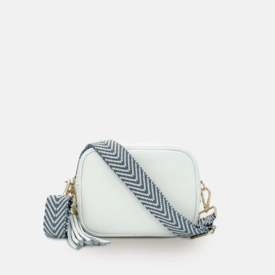 Shop Apatchy London White Leather Crossbody Bag With Denim Blue Chevron Strap