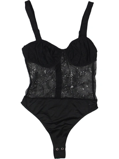 Shop Danielle Bernstein Womens Lace Thong Bodysuit In Black