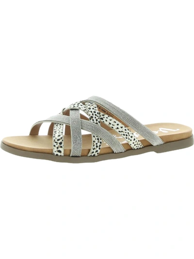 Shop Very G Giselle Womens Faux Leather Animal Print Flat Sandals In Silver