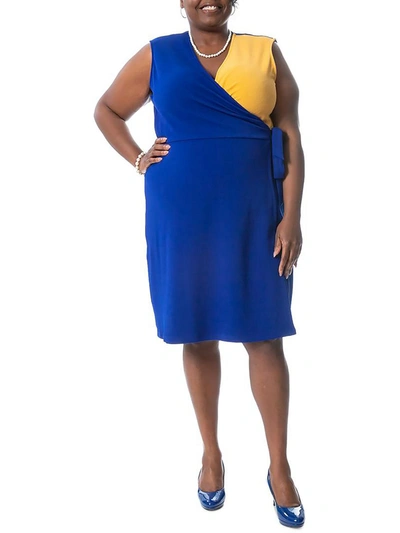 Shop Kasper Womens V-neck Knee Wrap Dress In Blue