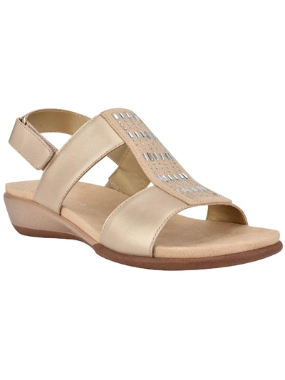 Shop Easy Spirit Hazel Womens Leather Adjustable Flat Sandals In Gold