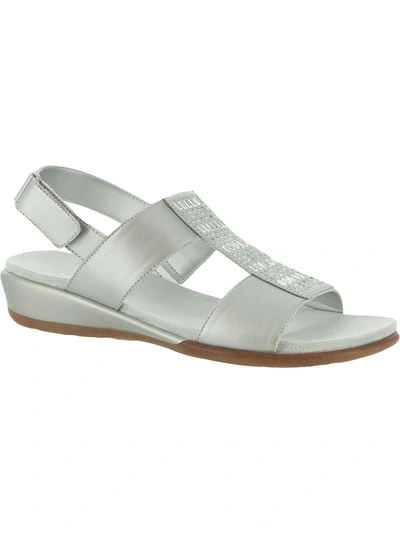 Shop Easy Spirit Hazel Womens Leather Adjustable Flat Sandals In Silver