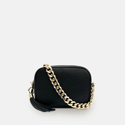 Shop Apatchy London Black Leather Crossbody Bag With Gold Chain Strap