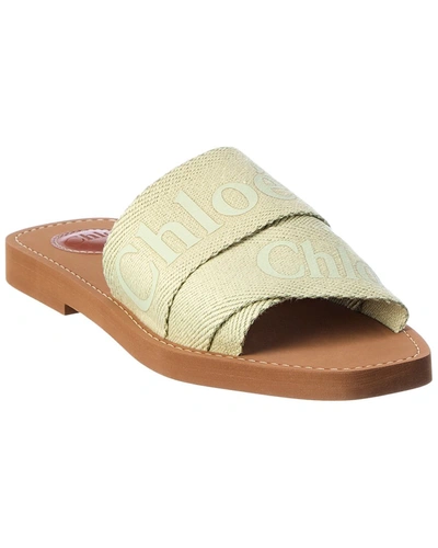 Shop Chloé Woody Logo Canvas Slide In Green