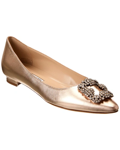 Shop Manolo Blahnik Hangisi Leather Flat In Gold