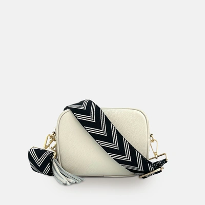 Shop Apatchy London Stone Leather Crossbody Bag With Black & Stone Arrow Strap In White