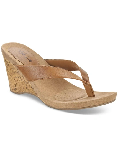 Shop Style & Co Chicklet Womens Faux Leather Thong Wedge Sandals In Brown