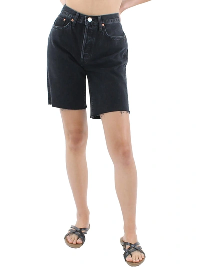Shop Re/done Womens Frayed Hem High Rise Bermuda Shorts In Grey