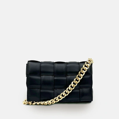 Shop Apatchy London Black Padded Woven Leather Crossbody Bag With Gold Chain Strap