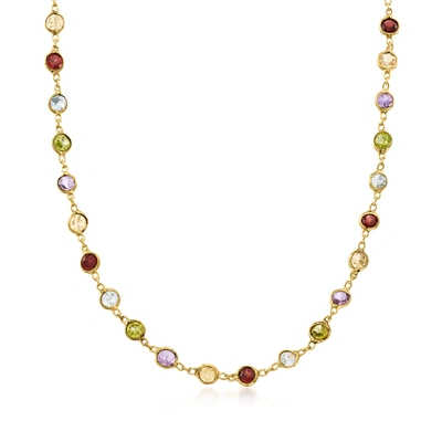Shop Ross-simons Bezel-set Multi-gemstone Necklace In 18kt Gold Over Sterling In Red