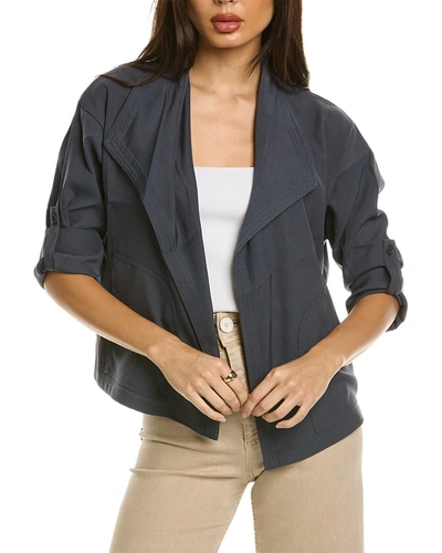 Max Studio Twill Drape Front Jacket In Blue