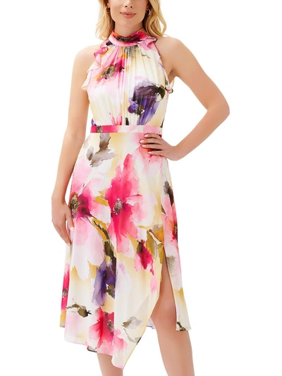 Shop Adrianna Papell Womens Floral Print Mid Calf Halter Dress In White