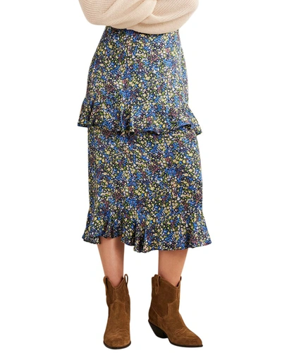 Shop Boden Satin Ruffle Midi Skirt In Blue