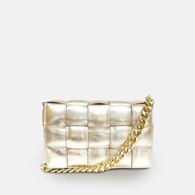 Shop Apatchy London Gold Padded Woven Leather Crossbody Bag With Gold Chain Strap