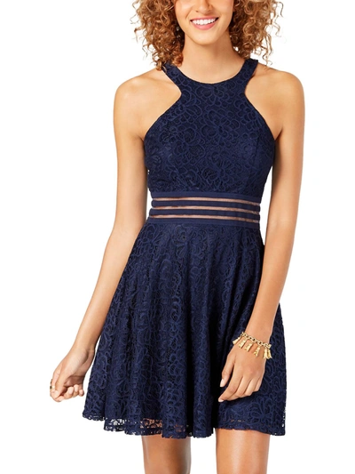 Shop City Studio Juniors Womens Lace Illusion Mini Dress In Blue