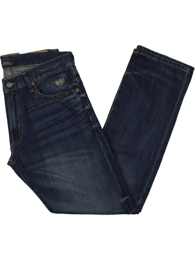 Shop Polo Ralph Lauren Varick Mens Straight Leg Distressed Slim Jeans In Blue