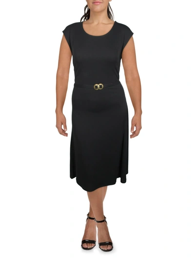 Shop Lauren Ralph Lauren Womens Belted Cap Sleeve Midi Dress In Black