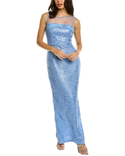 Shop Js Collections Michelle Illusion Column Gown In Blue