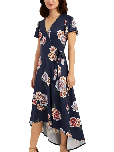 Shop Bcx Juniors Womens Hi-low Floral Midi Dress In Blue