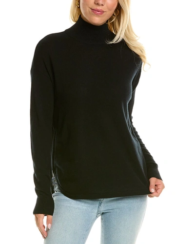 Shop Autumn Cashmere Shirttail Stripe Mock Cashmere Sweater In Black