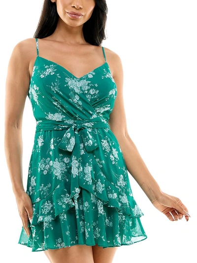 Shop B Darlin Juniors Womens Floral Print Above Knee Fit & Flare Dress In Multi