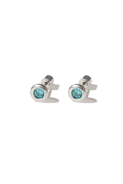 Classicharms Aurora Silver Bezel Set Aquamarine Blue Solitaire Stud Earrings In Blue