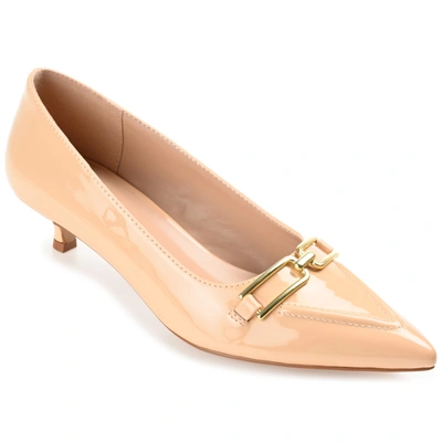 Journee Collection Rumi Womens Pointed Closed Toe Kitten Heel Pumps In Beige