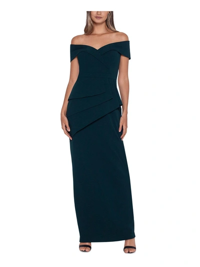 Shop Xscape Womens Peplum Maxi Evening Dress In Blue