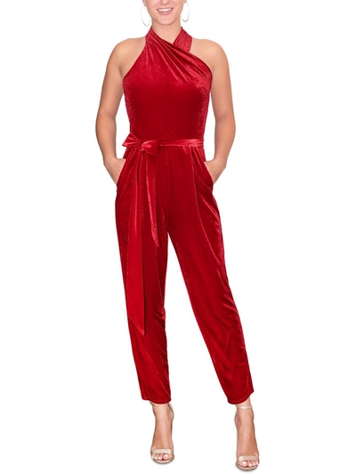 Shop Rachel Rachel Roy Harland Womens Velvet Halter Jumpsuit In Red