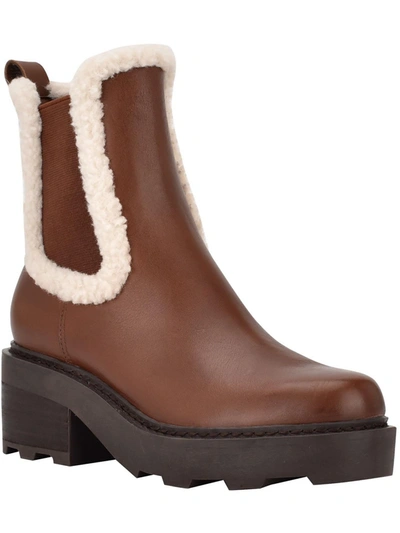 Shop Calvin Klein Anissa Womens Leather Faux Fur Chelsea Boots In Multi