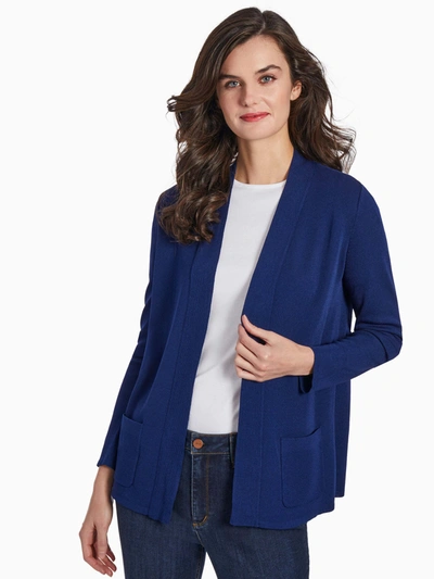 Shop Jones New York Open Front Ribbed Icon Cardigan In Blue